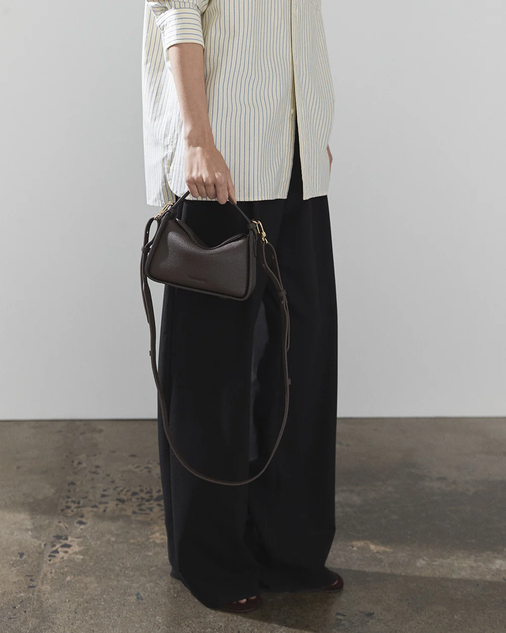 Mini Clementine Bag: Charcoal Pebbled Leather with Gold - Image 9
